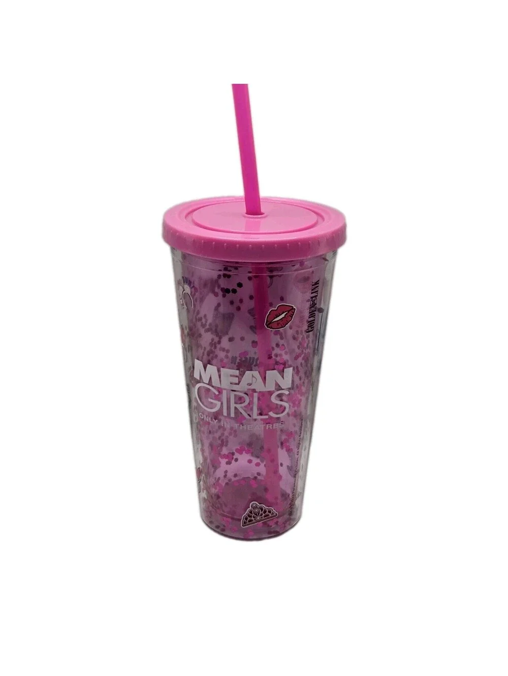 Mean Girls Movie 2024 AMC Theater Glitter Tumbler 24oz Pink Souvenir Cup Straw